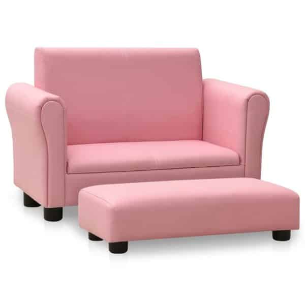 sofa til børn med skammel kunstlæder pink