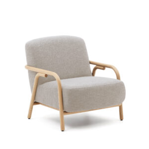 KAVE HOME Sylo beige lænestol, m. armlæn - beige stof og natur asketræ