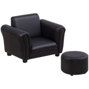 Børnelænestol med fodskammel, børnesofa, børnesofa, minisofa til 1,5-3 år gamle børn, børnemøbler, træ, sort, 54 x 42 x 41 cm