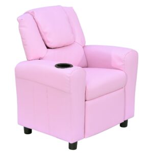 Børnesofa, børnelænestol med fodstøtte, armlæn, kopholdere, justerbar ryglæn, chaiselong, børnesofa, lænestol, børnesofa til 3-6-årige drenge og piger, pink